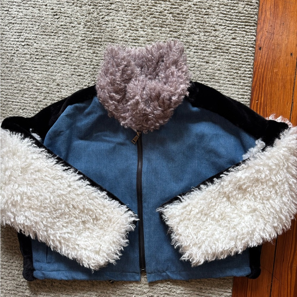 Cropped Fur Denim Lined Jacket